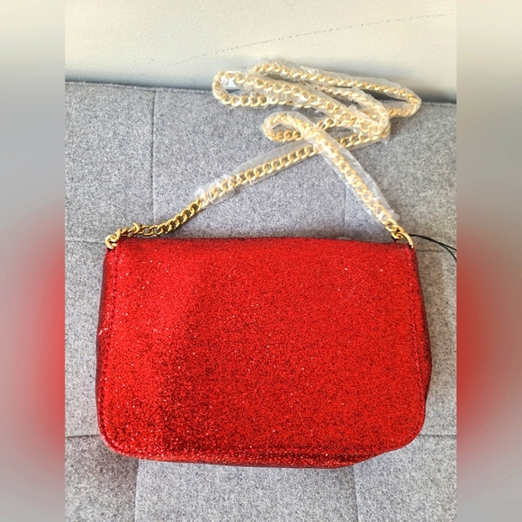 NWT JIMMY CHOO Red glitter shiny and gold chain crossbody bag - Picture 6 of 12